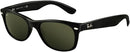 Ray-Ban New Wayfarer Solid Black G15 Lens Shiny Black Frame Sunglasses RB2132 - Like New