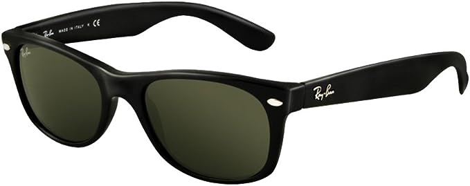 Ray-Ban New Wayfarer Solid Black G15 Lens Shiny Black Frame Sunglasses RB2132 - Like New