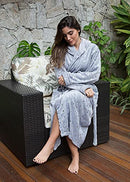 BURKLETT WOMEN'S HOODED PRINTED FLANNEL FLEECE BATHROBE SIDE POCKETS -ONE SIZE - Brand New