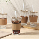 MR. COFFEE 4-PACK 15OZ LATTE BROWN GLASS TUMBLERS LIDS STRAWS - BROWN/CLEAR - Like New