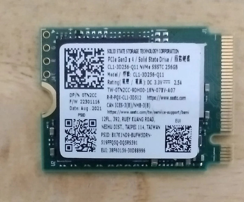 DELL 256GB M.2 NVME 2230 SOLID STATE DRIVE - GREEN - Like New