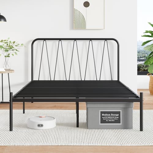 NOVILLA 14" Metal Platform Bed Frame w/ Modern Headboard Easy Assembly - Black - Like New