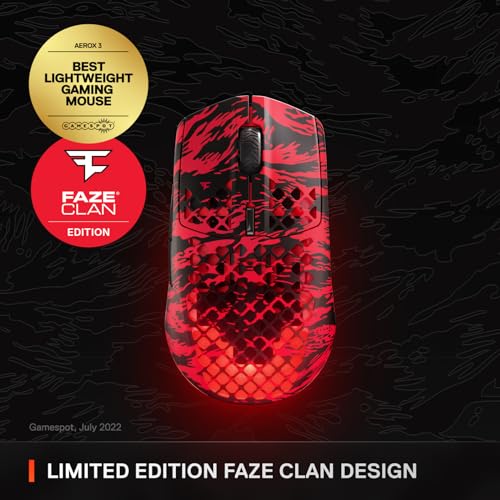 SteelSeries Aerox 3 Wireless FAZE CLAN Edition Holey RGB Gaming Mouse - Like New