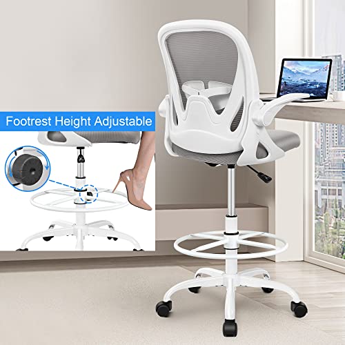 Primy Ergonomic Drafting Chair with Flip-up Armrests Tall Office Chair Grey - Like New