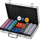 Rally and Roar Professional Poker Set w/ Hard Case, 2 Card Decks, 5 Dice - Brand New