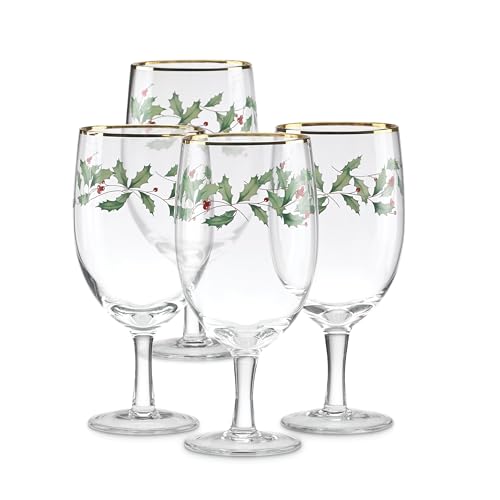 LENOX HOLIDAY 4-PIECE ICED BEVERAGE GLASS, DINNERWARE, HOSTING - RED/GREEN - Like New