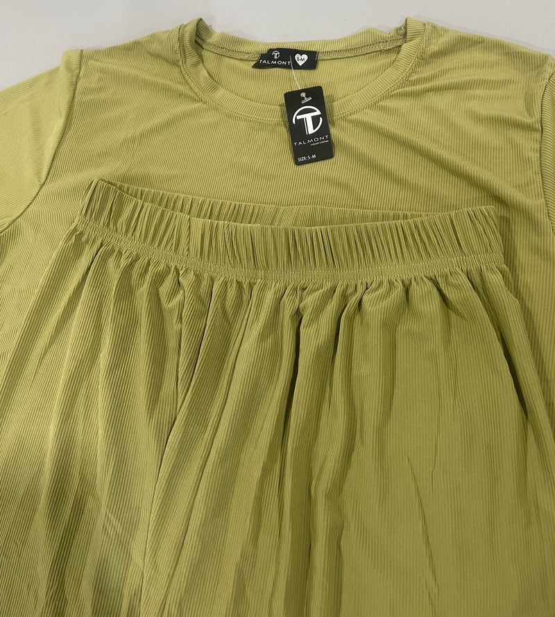 TALMONT WOMEN'S PAJAMA SET SHORT SLEEVE 2 PIECE LOUNGE SET, SIZE: S-M - HAKI - Like New