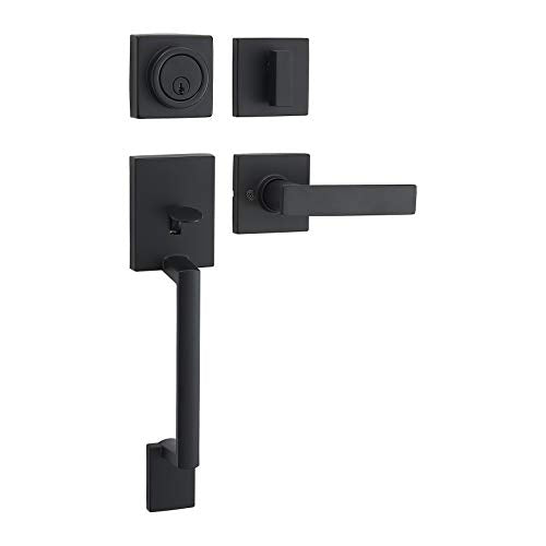 AMAZON BASICS FRONT DOOR LOCK SET HANDSET STAMFORD LEVEL CYLINDER - BLACK - Like New