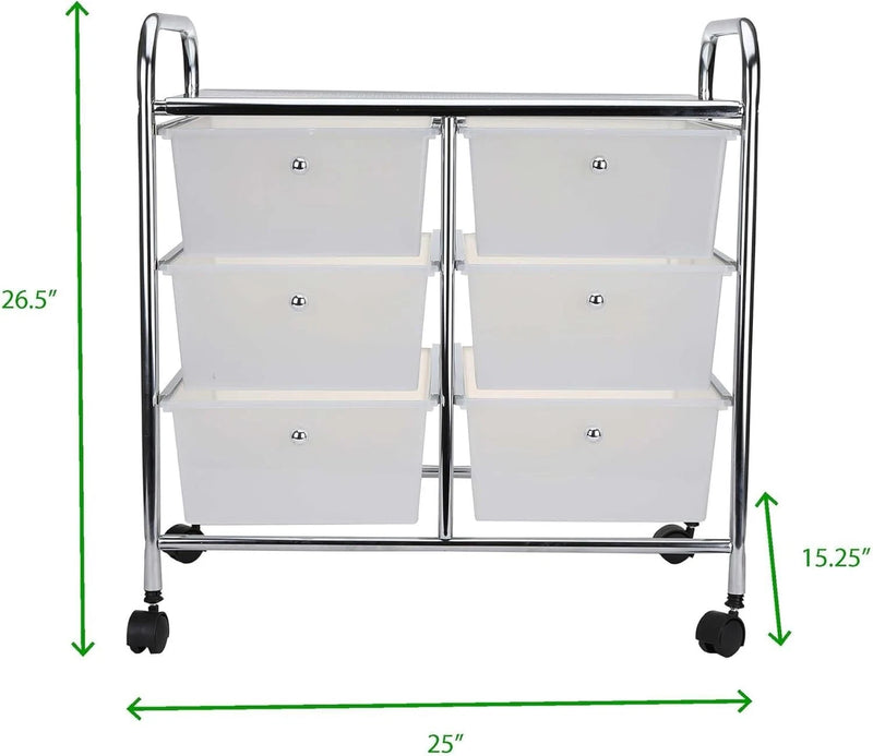 MIND READER 6-DRAWER ROLLING UTILITY CART IN WHITE & SILVER - Like New