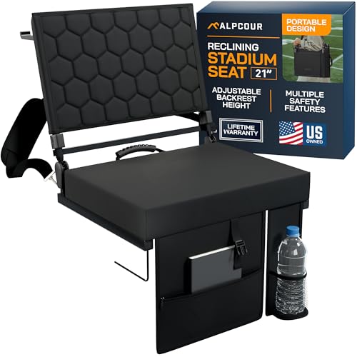 ALPCOUR EXTRA WIDE FOLDING RECLINING STADIUM SEAT BACK SUPPOT 21" WIDE - BLACK - Like New