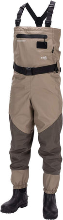 BASSDASH MEN’S BREATHABLE CHEST AND WAIST CONVERTIBLE WADERS - SIZE: L - KHAKI - Like New