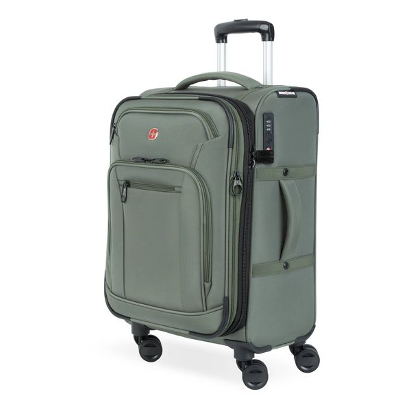 SWISSGEAR ZURICH SOFTSIDE CARRY ON SPINNER SUITCASE: 8-WHEEL - GREEN - Like New