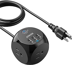 Anker 321 Power Strip USB 5 ft Extension Cord 3 Outlets 3 USB Port A2763 - Black Like New