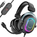 FIFINE H6 USB GAMING HEADSET WIRED 7.1 SURROUND RGB MUTE GAIN CONTROL - BLACK - Like New