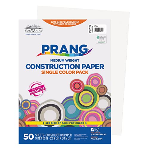 PRANG CONSTRUCTION PAPER, 9" X 12", 50 SHEETS, P9203 - WHITE - Brand New