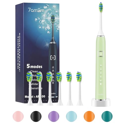 7AM2M Sonic Electric Toothbrush 6 Brush Heads Kids AM106-GREEN Like New