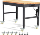 HEIGHT ADJUSTABLE WORKBENCH WHEELS 48" X 24" 2000 LBS CAPACITY SOLID - NUTURAL - Like New