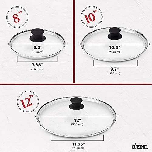 CUISINEL GLASS LIDS SET 8"+10"+12" (20.32cm+25.4cm+30.48cm) - BLACK - Like New