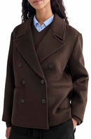 EVERLANE WOMENS REWOOL SHORT PEACOAT - SIZE: WOMEN L - DARK CHOCOLATE - Like New
