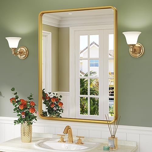Brightify Gold Bathroom Mirror 24x36 Inch Rectangular Framed Mirror - Gold - Like New
