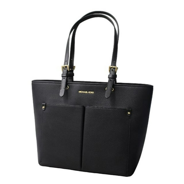 MICHAEL KORS JET SET VEGAN LEATHER DOUBLE POCKET TOTE - BLACK/SILVER - Like New