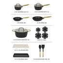 OSTER PLATINUM ABBOTTSFORD 16 PIECE ALUMINUM POTS PANS - BLACK/GOLD - Like New