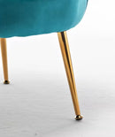 VELVET CAVETT 28.3 IN. WIDE VELVET BARREL CHAIR GOLD METAL LEGS - GREENISH BLUE - Like New