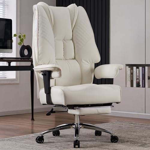 EXCEBET BIG AND TALL OFFICE CHAIR 400LBS WIDE SEAT, LEATHER HIGH BACK - WHITE - Like New