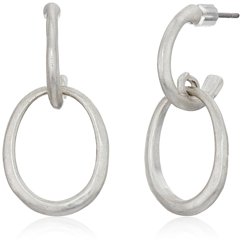 THE SAK WOMENS THE SAK SILVER-TONE POST BACK DOUBLE HOOP DROP EARRINGS - SILVER - Brand New