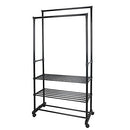 ZOES HOMEWARE Double Rod Clothes Rack on Wheels with Shelves Metal B095P7GNH1 - Like New