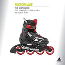 Rollerblade Microblade Kid's Adjustable Fitness Inline Skate - Black/Red - Brand New