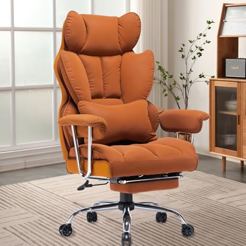 EFOMAO EXECUTIVE OFFICE CHAIR FOR HEAVY PEOPLE, HIGH BACK, FOOT REST - ORANGE - Like New
