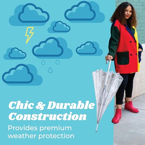 TOTES ADULT CLEAR BUBBLE UMBRELLA WITH DOME CANOPY AND LIGHTWEIGHT WIND RAIN - Brand New