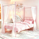 Weehom Twin Canopy Bed Frame with Headboard, Metal Twin Beds for Kids - Pink - Like New