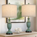 TOBUSA 22" Farmhouse Resin Table Lamps Set of 2 Rustic Nightstand Lamps Green - Like New