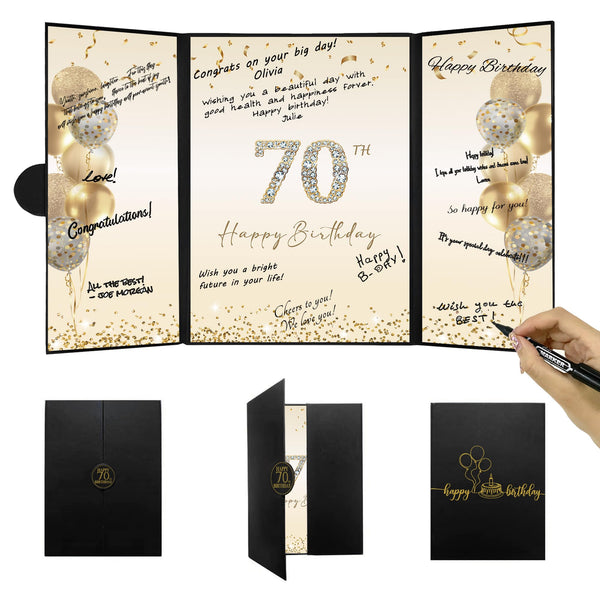 DARUNAXY 70TH BIRTHDAY PARTY DECORATIONS, SIGNATURE GUEST BOOK - BLACK/GOLD - Like New