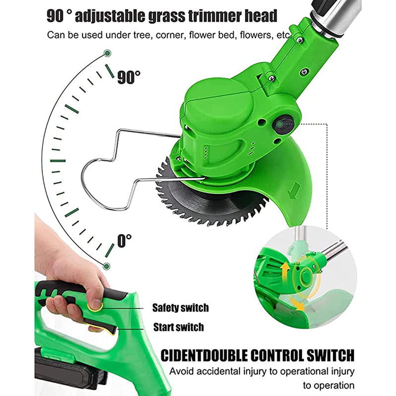 GENERIC 24V 650W LAWN ELECTRIC GRASS TRIMMER CORDLESS W/2 BATTERIES - GREEN - Like New