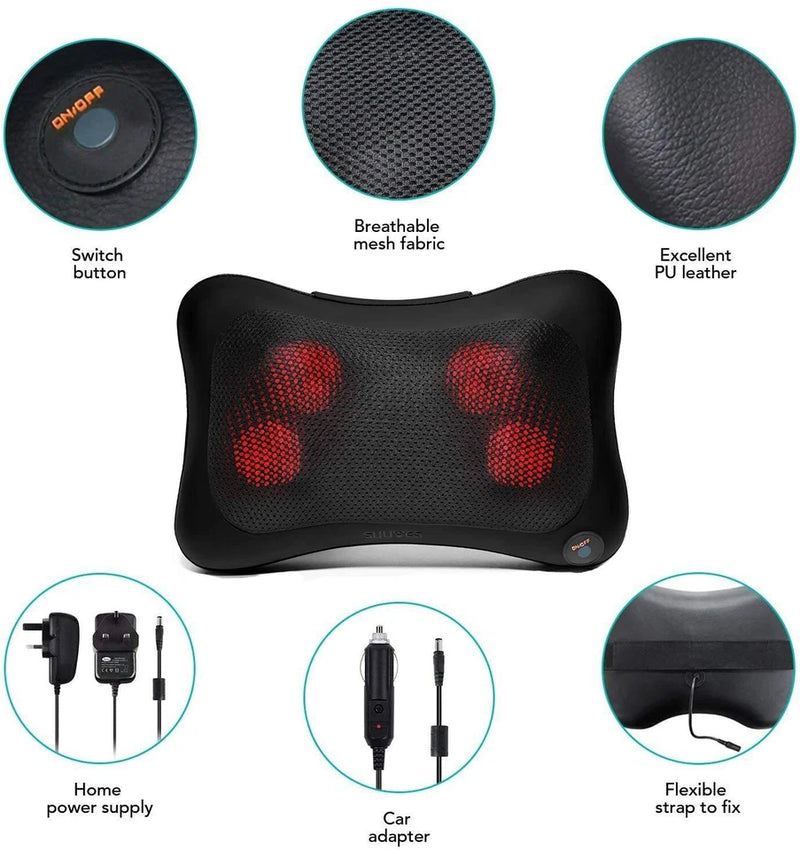 SULIVES SHIATSU BACK AND NECK MASSAGER,KNEADING MASSAGE PILLOW WITH HEAT - BLACK - Like New