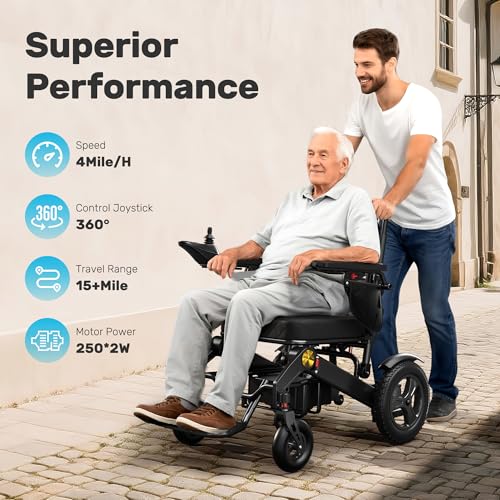 POWET ELECTRIC WHEELCHAIR FOR ADULTS, FOLDABLE POWER WHEELCHAIR - BLACK - Like New