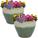 Sunnydaze Round Ceramic Planter, Set of 2 Plant Pots, AP-872 - Seafoam Glaze - Like New