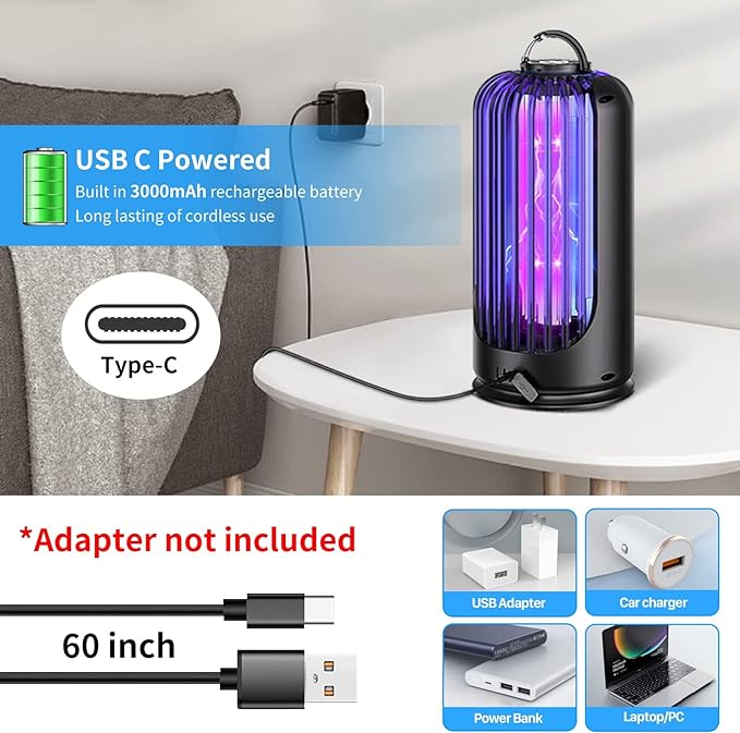 Elechome Bug Zapper Rechargeable Mosquito Zapper 3600V BK-19 - PURPLE/BLACK Like New