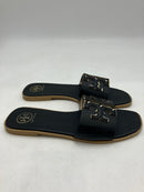 TORY BURCH WOMEN'S INES SLIDE LEATHER CUSHIONED SANDALS SIZE 9.5 BLACK/GOLD - Like New