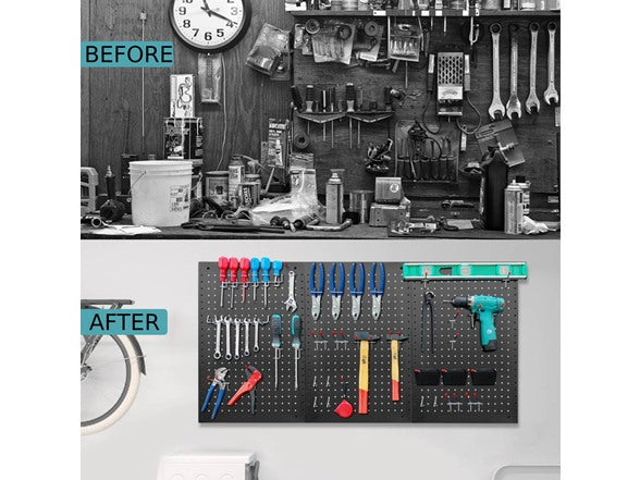 LUGO 62 PC PEGBOARD WALL ORGANIZER KIT, 24"X16" - BLACK - Like New
