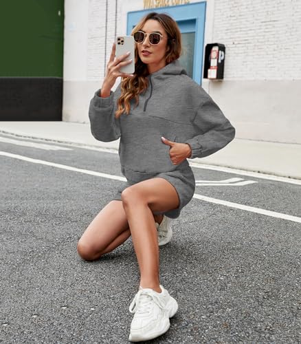 FKEEP WOMENS HALF ZIP HOODIE SWEAT WITH SHORTS POCKETS OUTFIT DARK GRAY XL - Brand New