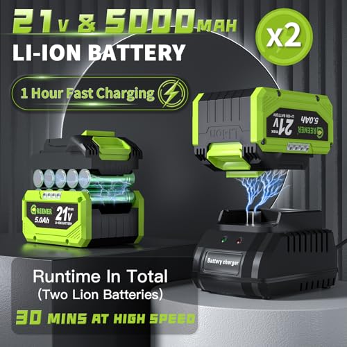 GREENER 21V LEAF BLOWER CORDLESS, 580CFM/160MPH ELECTRIC LEAF BLOWER - GREEN - Like New