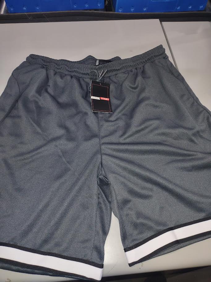 JUMP START MEN'S MESH QUICK DRY ATHLETIC SHORTS - SIZE: XL - CHARCOAL/WHITE - Brand New