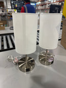 FENMZEE SMALL TOUCH TABLE LAMPS SET OF 2, 3-WAY DIMMABLE, AC OUTLET, SILVER BASE - Like New