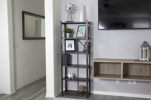 Origami 6 Tier Classic Stamped Steel Bookcase Shelf Organizer Rack - Bronze - Like New