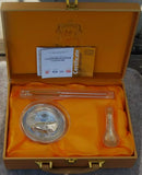 WIUEH THREE-PIECE INTRICATE DESIGNED PLATED BOWL CHOPSTICKS & SPOON - SLIVER - Like New