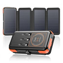 SOARAISE WIRELESS SOLAR POWER BANK, 25000MAH, 3 CABLES, 2 OUTPUTS - ORANGE - Like New